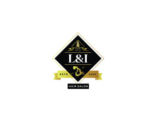 Letter LI Logo, Luxury li l&i Logo Icon Vector For luxury hair salon, hair salon shop, vintage salon, barber and beauty hair salon shop