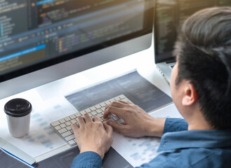 Wall Mural - professional development programmer working in programming website a software and coding technology,