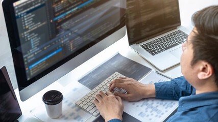 Wall Mural - professional development programmer working in programming website a software and coding technology,
