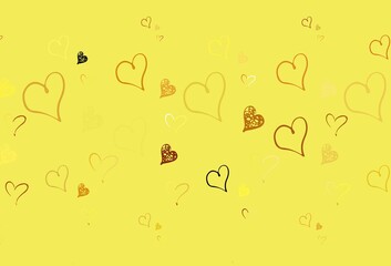 Wall Mural - light orange vector template with doodle hearts.