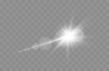 Aufkleber - Lens flare vector illustration. Glowing spark light effect isolated on transparent background.