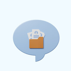 3d illustration chat bubble with folder icon with cv curriculum vitae