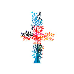 Wall Mural - Christian cross isolated vector illustration. Religion themed background. Design for Christianity, prayer and care, church charity, help and support