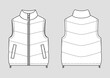 Padded warm gilet. Puffer vest. Vector technical sketch. Mockup template.