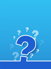 Wall Mural - Large Question mark sign on blue background. Vertical background with place for text.