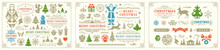 Christmas Vector Decoration Elements With Ornate Vignettes And Symbols Set.