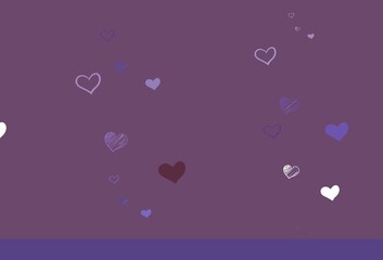 Wall Mural - light purple vector background with shining hearts.