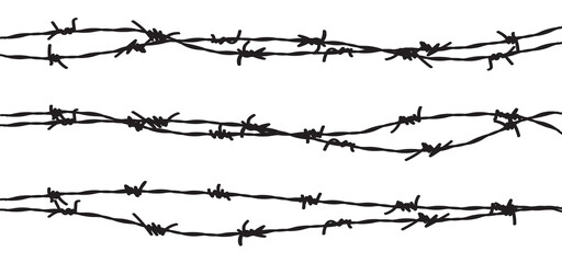 Barbed wire vector fence barbwire border chain. Prison line war barb background metal silhouette