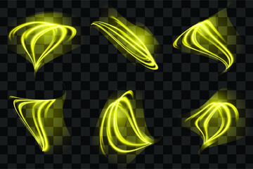 Set of yellow abstract object with shiny glow effect isolated eps vector collection. can use for poster, business banner, flyer, advertisement, brochure, catalog, web, site, website graphic resources