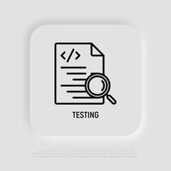 Wall Mural - testing software, code with magnifying glass thin line icon. modern vector illustration.