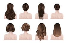 Set of realistic fashionable hairstyles brown color for women set isolated on white background realistic vector illustration