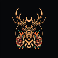 Wall Mural - deer tattoo illustration vector design