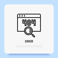 Wall Mural - error page thin line icon. window with 404 sign and magnifier. modern vector illustration.