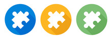 Jigsaw Puzzle Piece Icon On Circle Button.