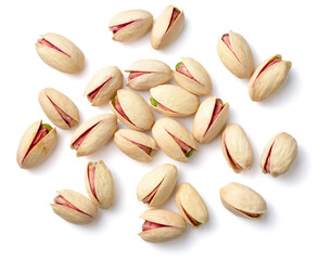 Wall Mural - pistachios with shell isolated on white background, top view
