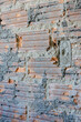 vertical closeup on a brickwork wall under construction, renovation