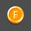 Vector illustration of the Swiss frank sign isolated on a dark background. Swiss frank coin flat icon