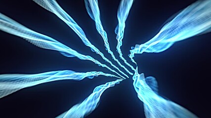 Wall Mural - abstract dark glow blue wire futuristic warp hyperspace tunnel through time and space animation. 4k 