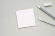 Sticky notes mockup, small square notepad, memo pad mock up, grey background, modern flat lay.