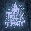 trick treat lettering with haunted house vector design illustration