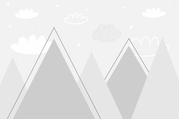 vector color children hand drawn doodle mountain illustration in scandinavian style. mountain landsc