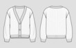 Knit cardigan. Women's v-neck button placket jumper. Vector technical sketch. Mockup template.