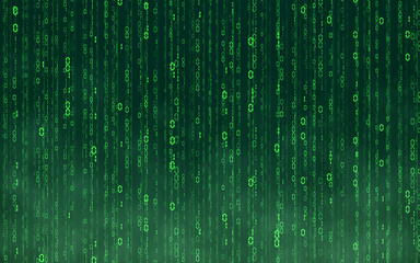 Green matrix digital background. Falling numbers digital network technology. Futuristic cyberspace. Vector illustration