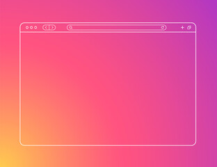 Wall Mural - outline browser mockup on orange pink gradient backdrop. abstract browser interface, empty web page.