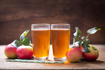 Poster - glasses of apple juice with fresh fruits