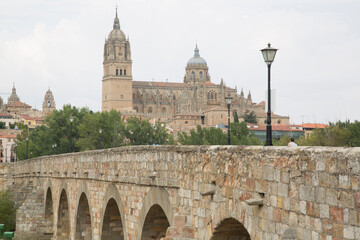 Canvas Print - Salamanca Cathedral Church and Bridge