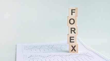 Poster - word forex with wood building blocks, light gray background