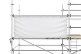 Fototapeta  - Banner with grommets on scaffolding mockup. 3d rendering