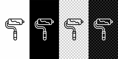 Poster - Set line Paint roller brush icon isolated on black and white, transparent background. Vector