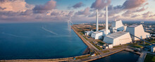 Aerial View Of The Power Station. One Of The Most Beautiful And Eco Friendly Power Plants In The World. ESG Green Energy.