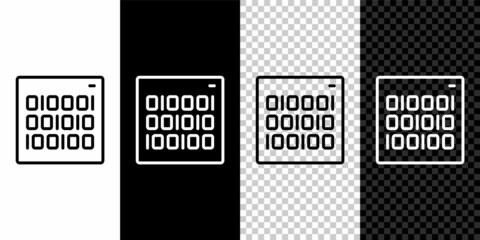 Set line Binary code icon isolated on black and white, transparent background. Vector