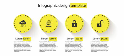 Set Cloud api interface, Computer, Lock and Open padlock. Business infographic template. Vector