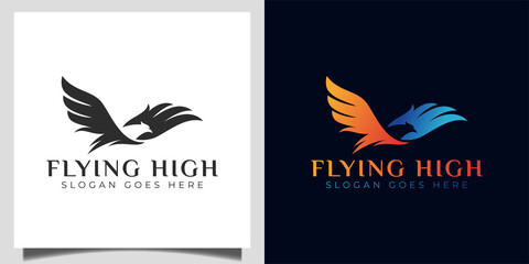 faster Flying high bird eagle, falcon, phoenix modern silhouette logo for brand identity