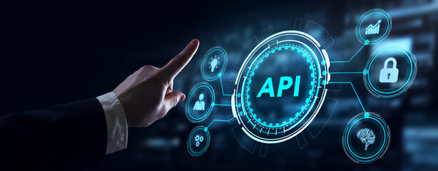 API - Application Programming Interface. Software development tool. Business, modern technology, internet and networking concept.