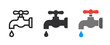 Water faucet vector icons on white background.