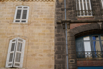 Wall Mural - Difference between a wash cleaning house building facades and a dirty one facade before and after industry washing