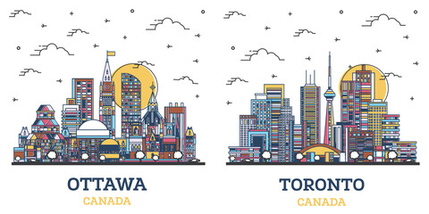 Fototapete - Outline Toronto and Ottawa Canada City Skyline Set.