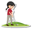 Cartoon character sticker with a girl playing golf