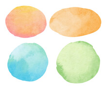Abstract Watercolor Background. Circle And Oval Watercolor Texture On White Background. Orange, Green, Blue Color.