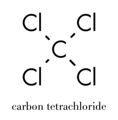 Poster - Carbon tetrachloride (tetrachloromethane) solvent molecule. Skeletal formula.