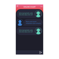 Wall Mural - chat bot window. dark night mode. user interface of application with online dialogue. conversation w