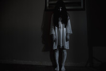 Woman Ghost Horror Face Her Standing Looking Eyes, Halloween Concept