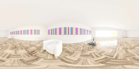 Wall Mural - full spherical 360 panorama of white modern studio interior room 3d render illustration hdri hdr vr style