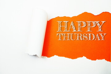 Wall Mural - happy thursday word on orange background with paper torn