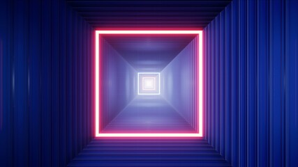 Canvas Print - square shape red light in the blue container box inside 3d rendering