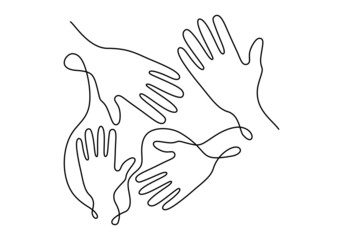 continuous one line drawing of abstract opened four hands together. democracy day one line concept i
